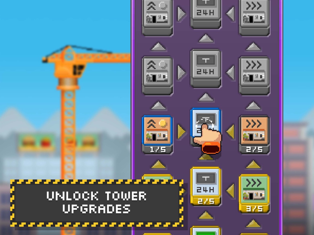 A column of upgrade tiles, one marked 24H, with a finger on a selected tile